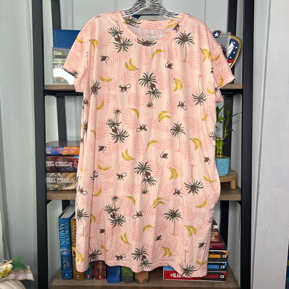 Pink Tropical Print Pajamas Dress
